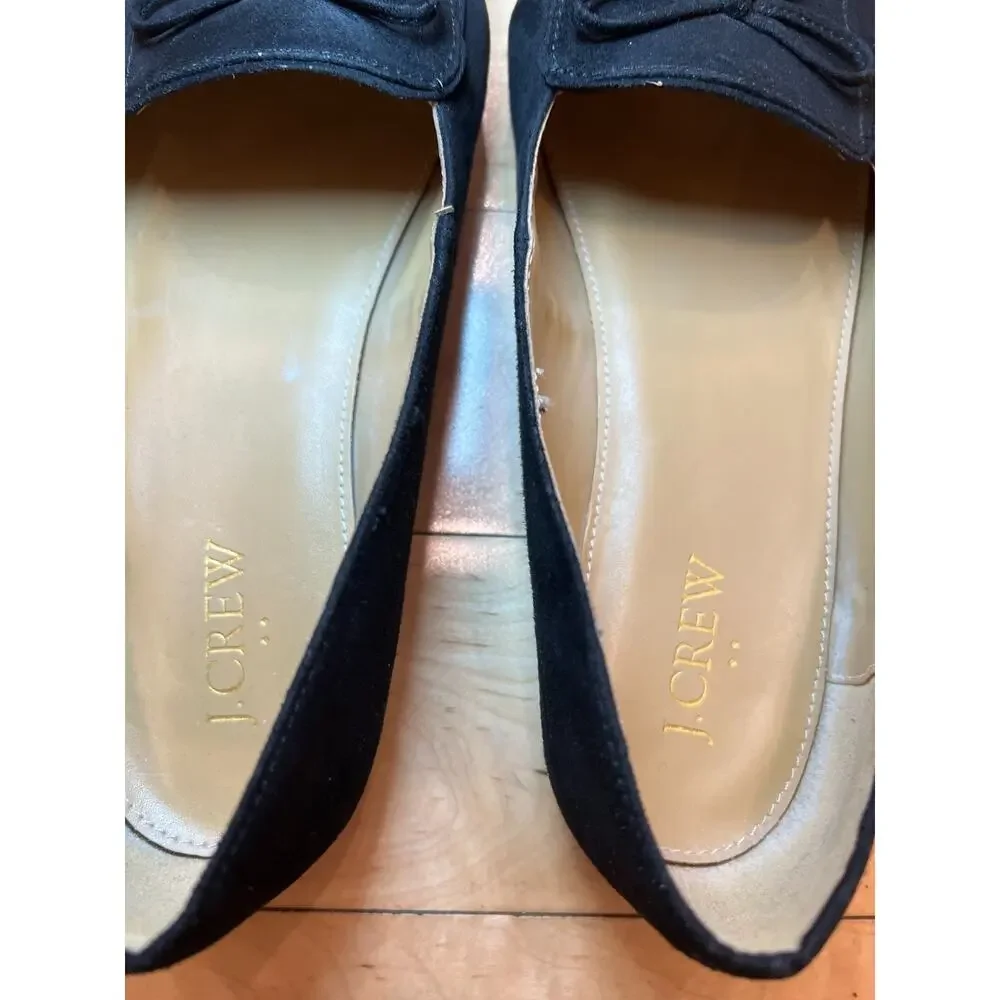 J.Crew Factory Women’s 8 Black Sueded Bow Loafers Flats Slip On Classic Shoes